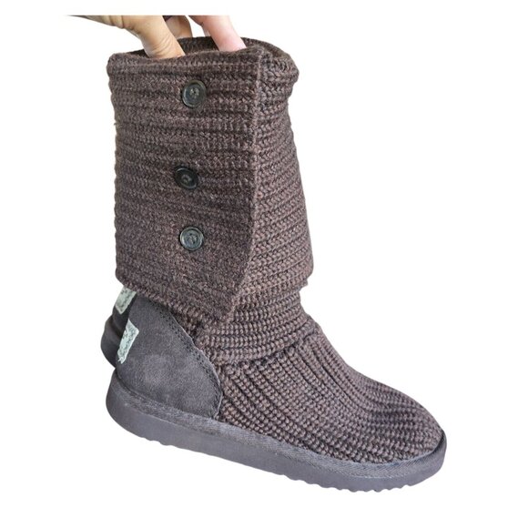 Vintage y2k UGG Australia Classic Cardy Brown Sock Boots Knit Logo US 6 Boho - Picture 1 of 9